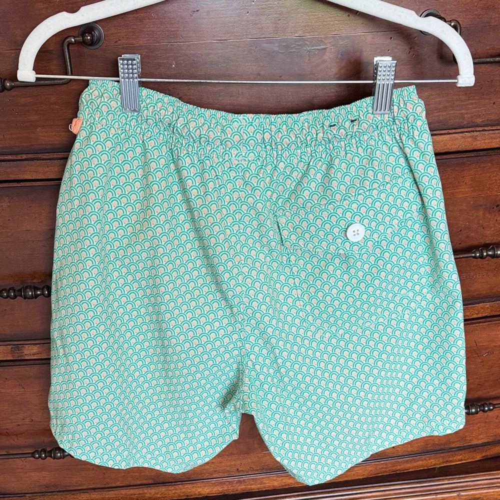 J. Crew Men’s Light Green and Orange Patterned Swim Trunks EUC - Picture 3 of 4